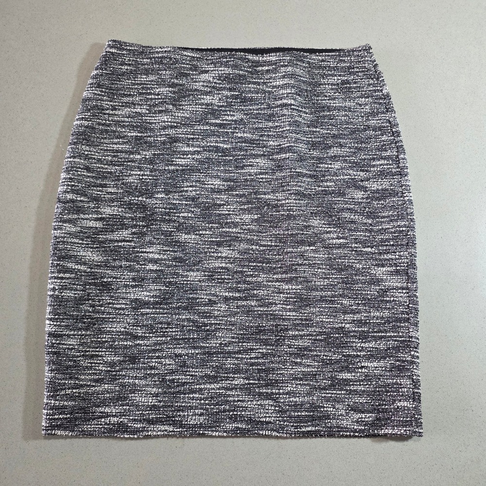 Ann Taylor Factory Womens Medium Black White Marled Tweed Knit Pencil Skirt